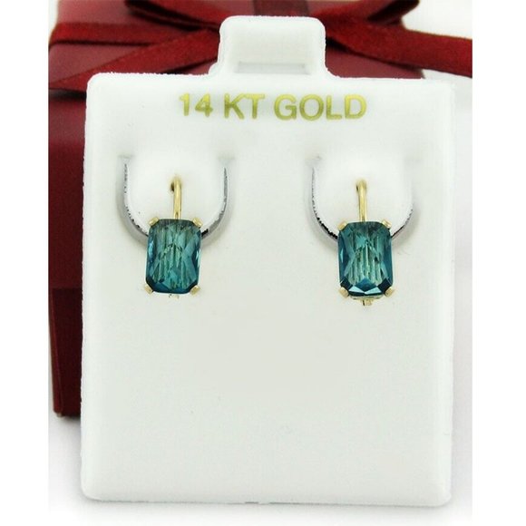 Genuine 3.62 Cts Blue Zircon Earring 14k Gold
